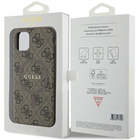 Etui iPhone 11 / XR Guess 4G Collection Leather Metal Logo MagSafe brązowe