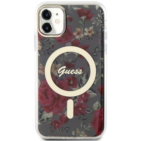 Etui na telefon iPhone 11/XR Guess Flower MagSafe zielone