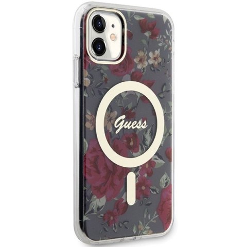 Etui na telefon iPhone 11/XR Guess Flower MagSafe zielone