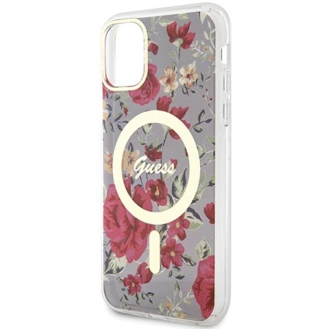 Etui na telefon iPhone 11/XR Guess Flower MagSafe zielone