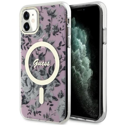 Etui na telefon iPhone 11/XR Guess Flower MagSafe różowe