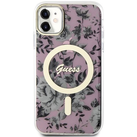 Etui na telefon iPhone 11/XR Guess Flower MagSafe różowe