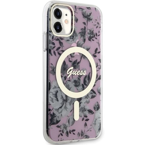 Etui na telefon iPhone 11/XR Guess Flower MagSafe różowe