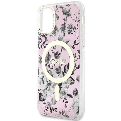 Etui na telefon iPhone 11/XR Guess Flower MagSafe różowe