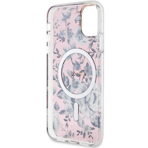 Etui na telefon iPhone 11/XR Guess Flower MagSafe różowe