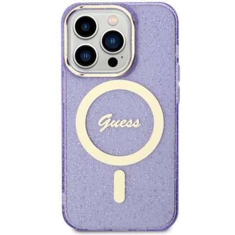 Etui na telefon iPhone 11/XR Guess Glitter Gold MagSafe purpurowe