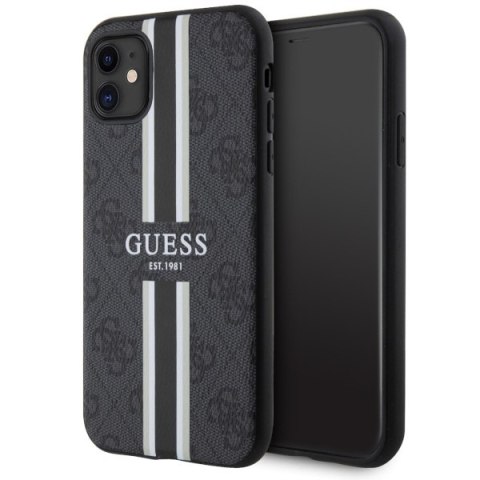 Etui na telefon iPhone 11/XR Guess 4G MagSafe czarne z paskami