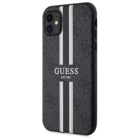 Etui na telefon iPhone 11/XR Guess 4G MagSafe czarne z paskami