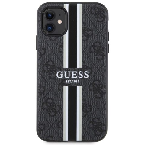 Etui na telefon iPhone 11/XR Guess 4G MagSafe czarne z paskami