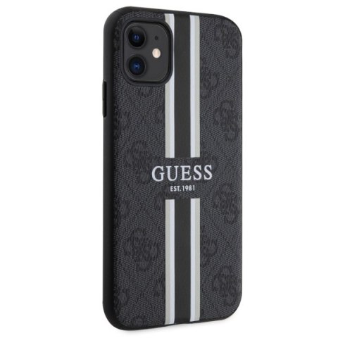 Etui na telefon iPhone 11/XR Guess 4G MagSafe czarne z paskami