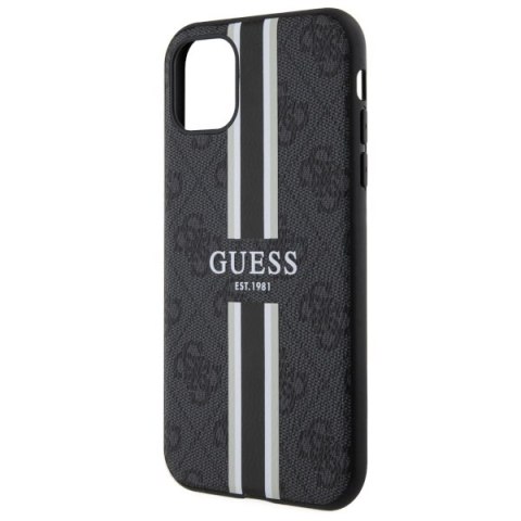 Etui na telefon iPhone 11/XR Guess 4G MagSafe czarne z paskami