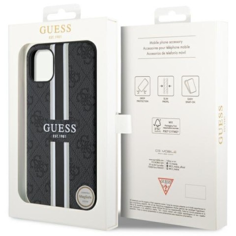 Etui na telefon iPhone 11/XR Guess 4G MagSafe czarne z paskami