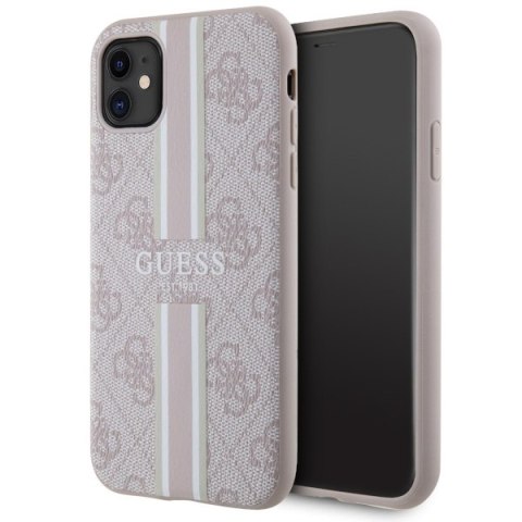 Etui na telefon iPhone 11/XR Guess 4G MagSafe różowe paski