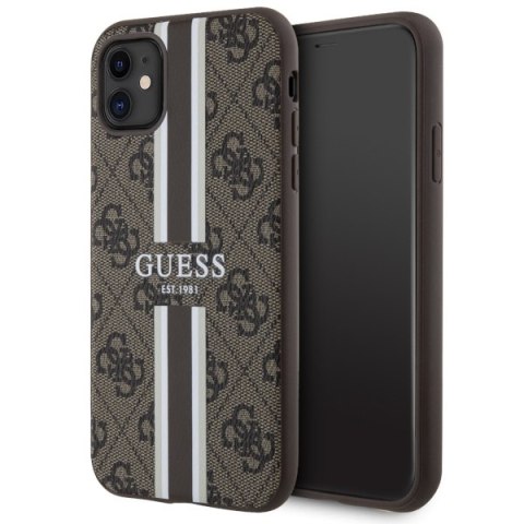 Etui iPhone 11 / XR Guess 4G Printed Stripes MagSafe brązowe