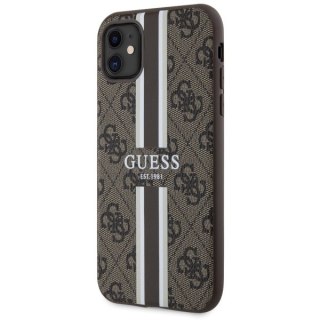 Etui iPhone 11 / XR Guess 4G Printed Stripes MagSafe brązowe