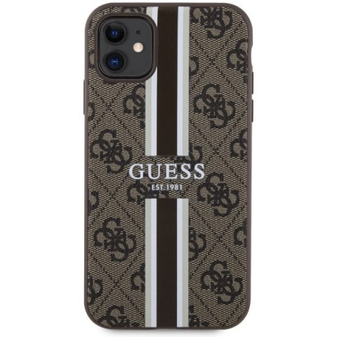 Etui iPhone 11 / XR Guess 4G Printed Stripes MagSafe brązowe