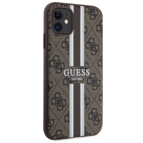 Etui iPhone 11 / XR Guess 4G Printed Stripes MagSafe brązowe