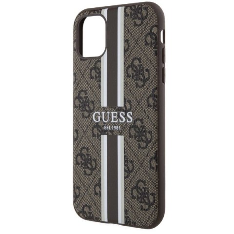 Etui iPhone 11 / XR Guess 4G Printed Stripes MagSafe brązowe