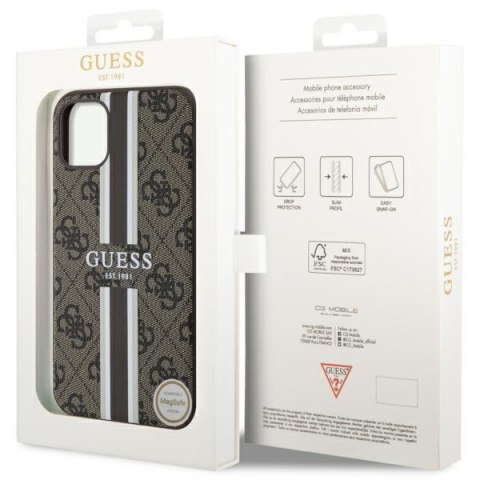 Etui iPhone 11 / XR Guess 4G Printed Stripes MagSafe brązowe