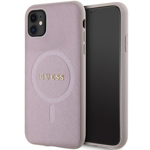 Etui iPhone 11 / XR Guess Saffiano MagSafe różowe