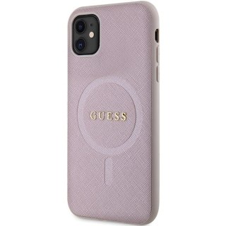 Etui na telefon iPhone 11/XR Guess Saffiano MagSafe różowe