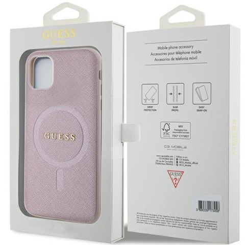 Etui iPhone 11 / XR Guess Saffiano MagSafe różowe