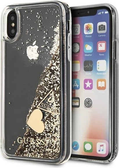 Etui iPhone XS / X Guess Glitter Charms złote