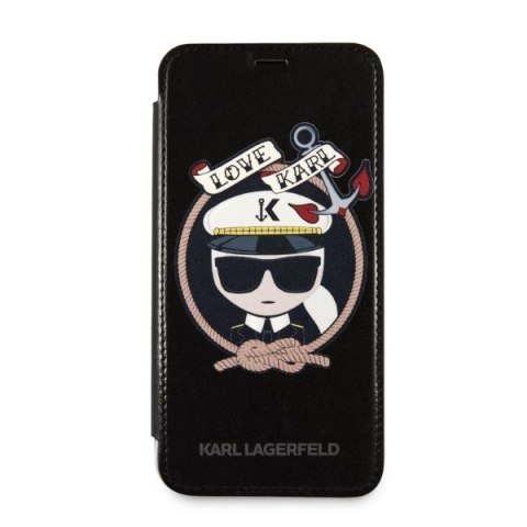 Etui iPhone XS / X Karl Lagerfeld czarne bookcase Signature Glitter