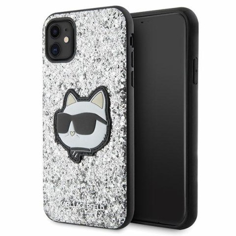 Etui iPhone 11 / XR Karl Lagerfeld srebrne hardcase Glitter Choupette Patch