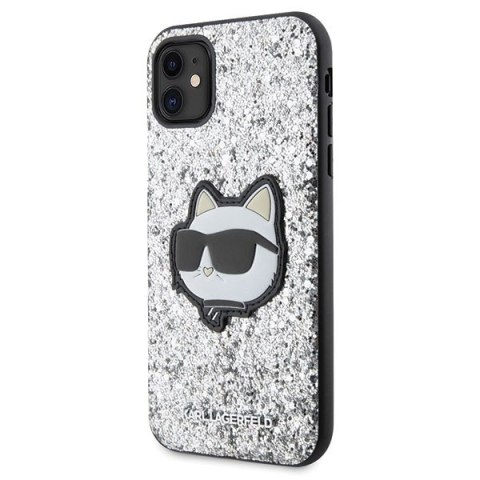 Etui iPhone 11 / XR Karl Lagerfeld srebrne hardcase Glitter Choupette Patch