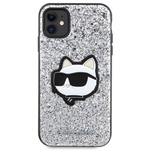 Etui iPhone 11 / XR Karl Lagerfeld srebrne hardcase Glitter Choupette Patch