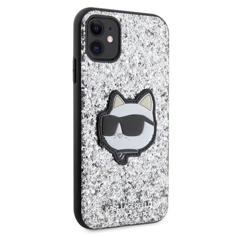 Etui iPhone 11 / XR Karl Lagerfeld srebrne hardcase Glitter Choupette Patch