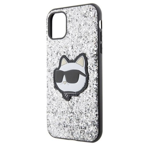 Etui iPhone 11 / XR Karl Lagerfeld srebrne hardcase Glitter Choupette Patch