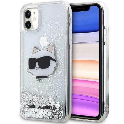 Etui na telefon iPhone 11/XR Karl Lagerfeld Choupette srebrne Glitter