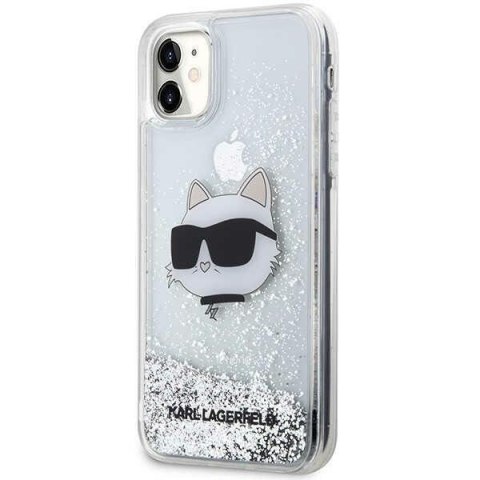 Etui na telefon iPhone 11/XR Karl Lagerfeld Choupette srebrne Glitter