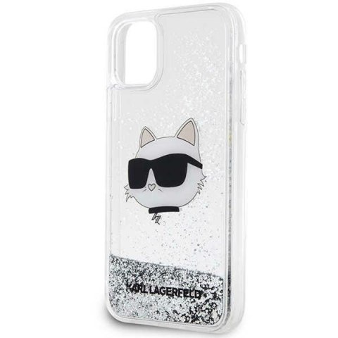 Etui na telefon iPhone 11/XR Karl Lagerfeld Choupette srebrne Glitter