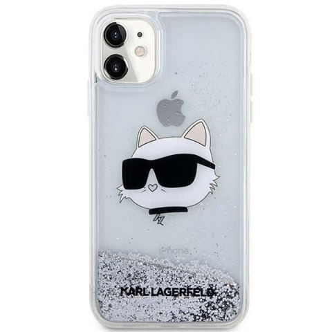 Etui na telefon iPhone 11/XR Karl Lagerfeld Choupette srebrne Glitter