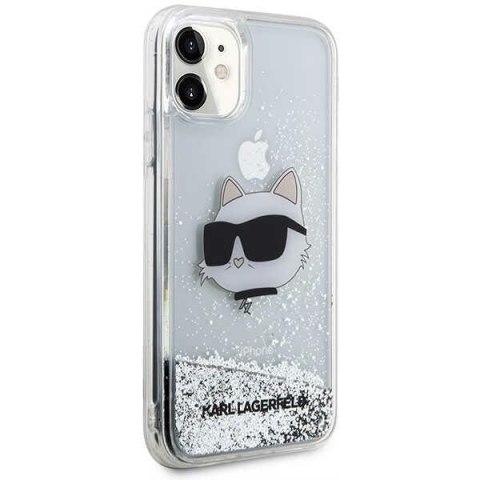 Etui na telefon iPhone 11/XR Karl Lagerfeld Choupette srebrne Glitter