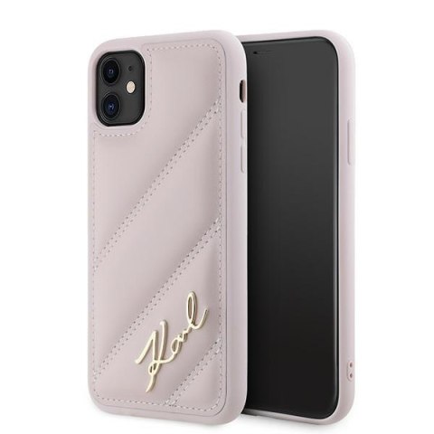 Etui na telefon iPhone 11/XR Karl Lagerfeld różowe Diagonal Quilted