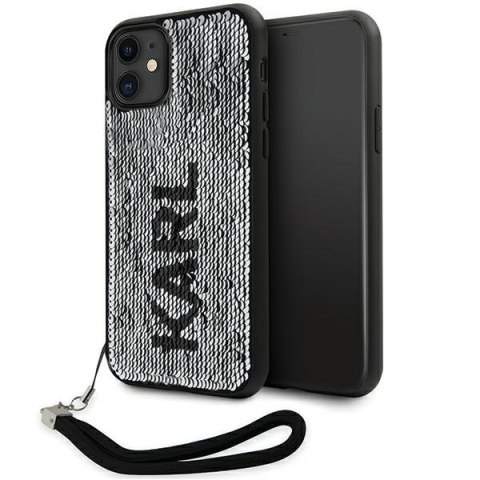 Etui na telefon iPhone 11/XR Karl Lagerfeld srebrne Sequins Cord