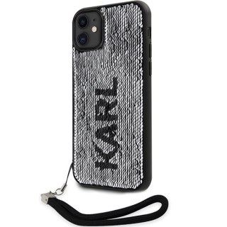 Etui na telefon iPhone 11/XR Karl Lagerfeld srebrne Sequins Cord