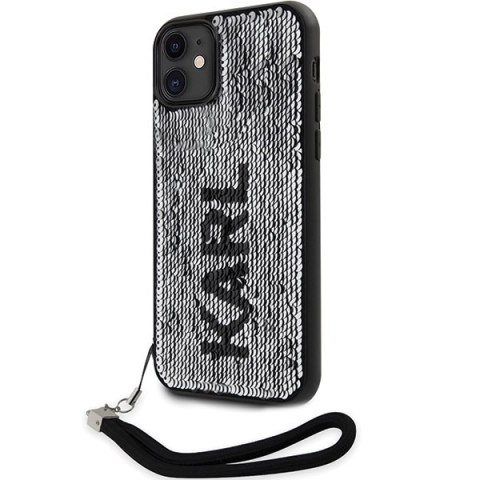 Etui na telefon iPhone 11/XR Karl Lagerfeld srebrne Sequins Cord