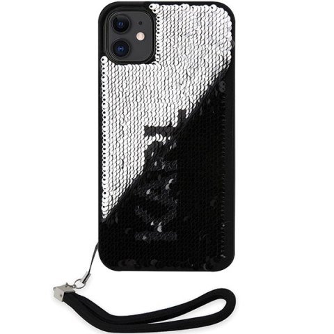 Etui na telefon iPhone 11/XR Karl Lagerfeld srebrne Sequins Cord