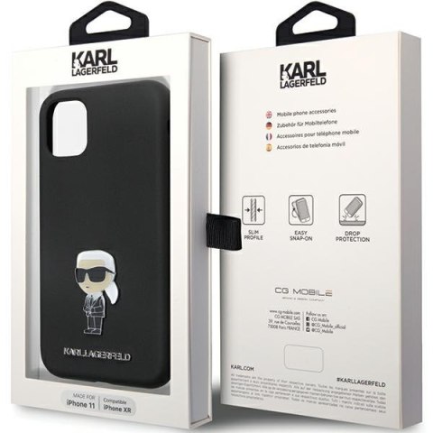 Etui na telefon iPhone 11/XR Karl Lagerfeld czarne Silicone Metal Pin