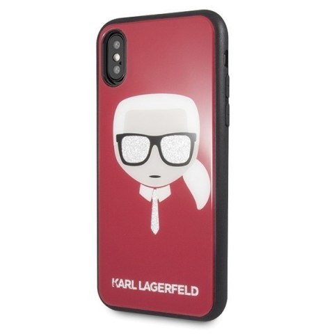 Etui iPhone X/Xs Karl Lagerfeld czerwone Iconic Glitter Karl's Head