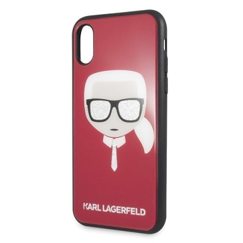 Etui iPhone X/Xs Karl Lagerfeld czerwone Iconic Glitter Karl's Head