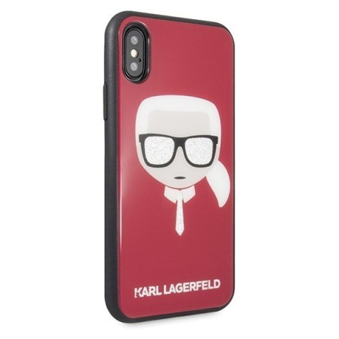 Etui iPhone X/Xs Karl Lagerfeld czerwone Iconic Glitter Karl's Head