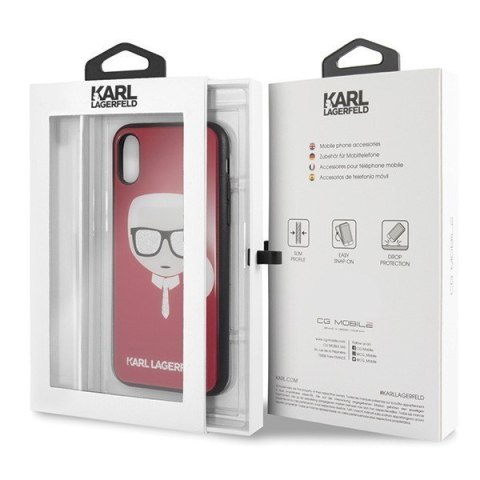 Etui iPhone X/Xs Karl Lagerfeld czerwone Iconic Glitter Karl's Head