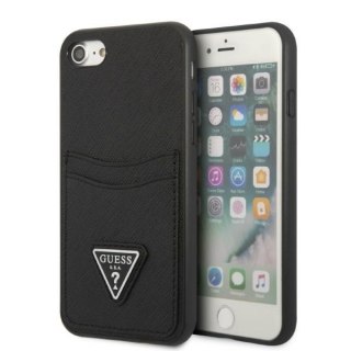 Etui iPhone SE 2022/SE 2020/8/7 Guess GUHCI8PSATPK czarny hardcase Saffiano Triangle Logo Cardslot