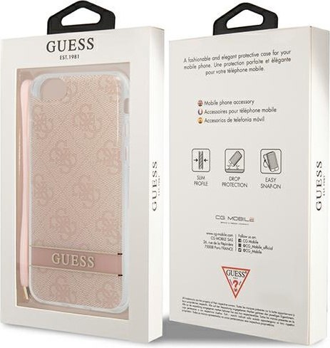 Etui iPhone SE 2022 / SE 2020 / 8 / 7 Guess 4G Print Strap różowe